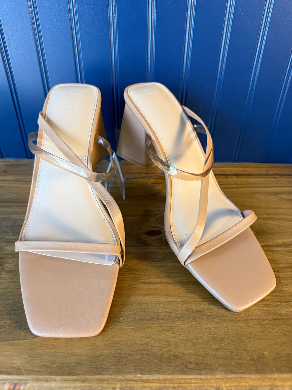FARYL by Farylrobin Brittanie Nude Clear Strap Block Heel Sandals Size 14